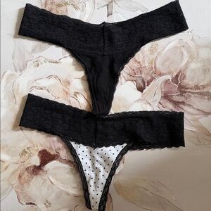 aerie Lace-Trim Thong  Black & White Polka Dot